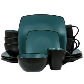 Gibson Elite Soho Lounge 16 Piece Dinnerware Set (Option: Matte Glaze Square, Color: Teal)