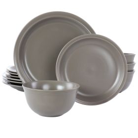 Gibson Home Siam 12 Piece Round Stoneware Dinnerware Set (Color: Warm Grey)