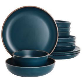 Gibson Home Rockabye 12 Piece Melamine Dinnerware Set (Color: Dark Teal)