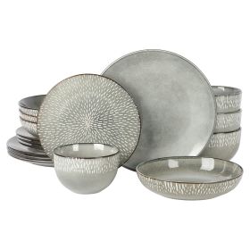 Gibson Elite Matisse 16 Piece Stoneware Dinnerware Set with Reactive Glaze (Color: Grey)