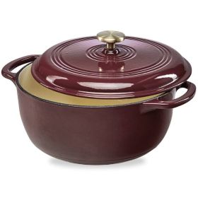 6 Quart Large Cast-Iron Dutch Oven Kitchen Cookware (Color: Maroon Cabernet Red Enamel)