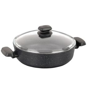 Korkmaz Ornella Non Stick Low Casserole with Lid in Black (Option: 10 Inch, 3.5 Liter)