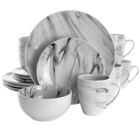 Elama Fine Marble 16 Piece Stoneware Dinnerware Set (Color: Black and White)