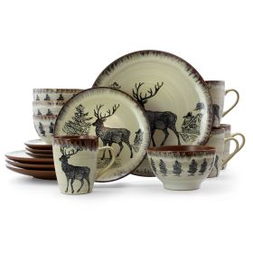 Elama Majestic 16 Piece Luxurious Stoneware Dinnerware with Complete Set (Option: Majestic Elk)