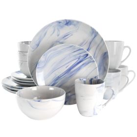 Elama Fine Marble 16 Piece Stoneware Dinnerware Set (Color: Blue and White)