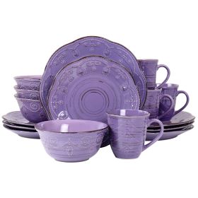 Elama Rustic Birch 16 Piece Stoneware Dinnerware Set (Color: Purple)