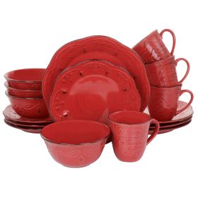 Elama Rustic Birch 16 Piece Stoneware Dinnerware Set (Color: Red)