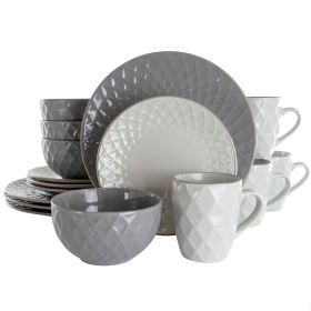 Elama Tahitian Diamond 16 Piece Stoneware Dinnerware Set (Option: Diamond, Color: Slate and Pearl)