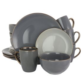 Elama Tahitian Grand 16 Piece Stoneware Dinnerware Set (Option: Grand, Color: Grey)
