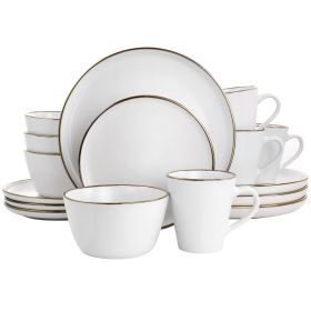 Elama Arthur 16 Piece Stoneware Dinnerware Set (Color: Matte White and Gold Rim)