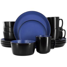 Elama Bacarra 16 Piece Stoneware Dinnerware Set in Two Tone (Color: Black and Blue)