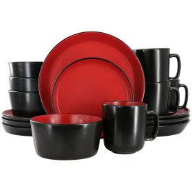 Elama Bacarra 16 Piece Stoneware Dinnerware Set in Two Tone (Color: Black and Red)