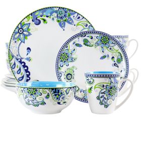 Elama Blue Fiesta 16 Piece Porcelain Dinnerware Set (Option: Round)