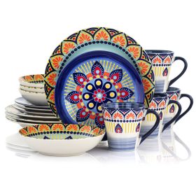 Elama Zen Mozaik 16 Piece Luxurious Stoneware Dinnerware with Complete Set of 4 (Color: Blue)