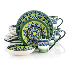 Elama Zen Mozaik 16 Piece Luxurious Stoneware Dinnerware with Complete Set of 4 (Color: Green)