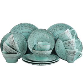Elama Malibu 16-Piece Dinnerware Set (Option: Waves, Color: Turquoise)